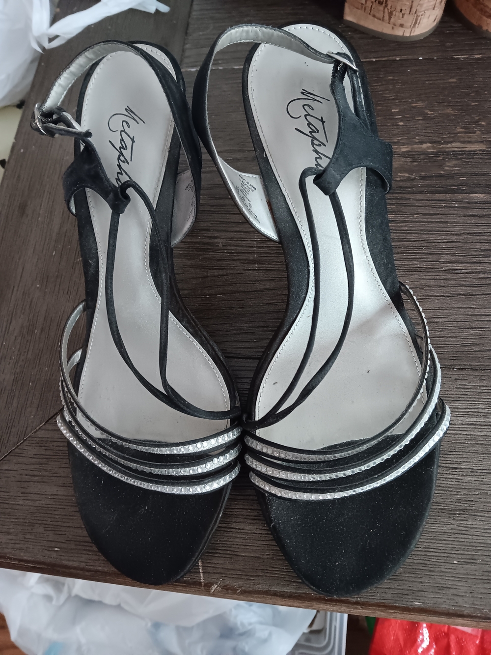 Womens Size 10 Metaphor Black Sandal Heels with Silver Straps